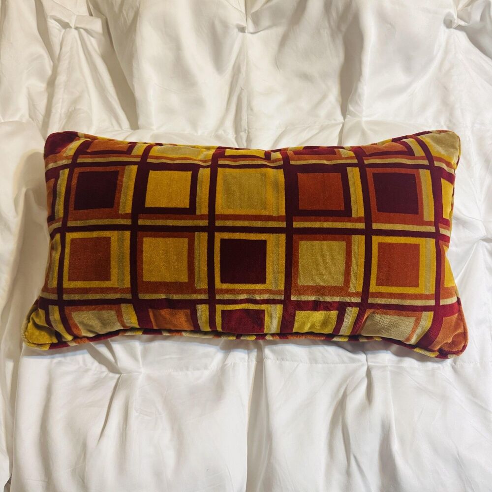 Lumbar Pillow 20x9 Multicolor Velvet Squares Modern Geometric Bedroom Decor